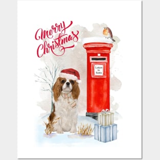 Cavalier King Charles Spaniel Merry Christmas Santa Dog Posters and Art